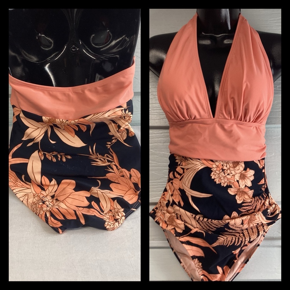 Peach top floral bottom one piece swimsuit.40-M/40-L - Picture 2 of 6